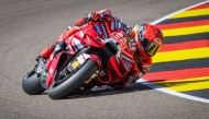 Team Ducati Lenovo Team's Marc Marquez steers his motorbike during a practice session at the Sachsenring race track in Hohenstein-Ernstthal, Germany, on July 10, 2026, ahead of the German Motorcycle MotoGP Grand Prix. (Photo by Ronny HARTMANN / AFP)
