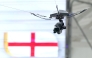 The spidercam is seen during the match between Norway and England at Miami Stadium on Saturday.