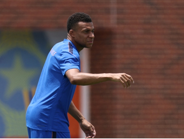 France’s Kylian Mbappe takes part in a training session.