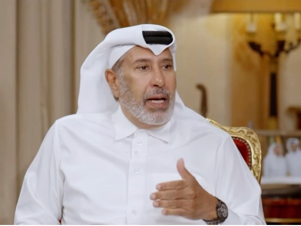 Former Prime Minister and Minister of Foreign Affairs H E Sheikh Hamad bin Jassim bin Jaber Al Thani speaking during an interview.