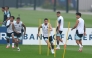 Argentina’s Lionel Messi (centre) exercises during a training session on the eve of the final. 