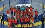 Spain's midfielder #16 Rodri (front C) lifts the trophy with Spain's players next to Spain's head coach Luis de la Fuente (L) and US President Donald Trump (R) on July 19, 2026. (Photo by Angela Weiss / AFP)