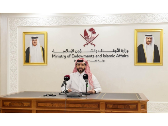 Assistant Director of the Department of Islamic Research and Studies at the Ministry of Awqaf and Islamic Affairs, Mishari Ali Al Namlan, speaking at a press conference at the headquarters of the Ministry yesterday.