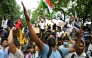 A Cockroach Janta Party (CJP) supporter shouts slogans at Jantar Mantar in New Delhi on July 23, 2026. (Photo by Sajjad Hussain / AFP)