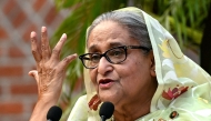 (Files) Bangladesh's Prime Minister Sheikh Hasina gestures while speaking to the media in Dhaka on January 8, 2024. (Photo by Indranil Mukherjee / AFP)