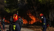 Greek firefighters try to extinguish a wildfire in the area of Porto Germeno, some 70 kilometres (45 miles) northwest of Athens in the region of Viotia, on August 2, 2026. Photo by ANGELOS TZORTZINIS / AFP