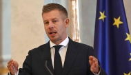 Hungary's Prime Minister Peter Magyar informs the press with the Speaker of the Hungarian Parliament at the presidential palace in Budapest, on August 3, 2026 on the government's handling of the heat wave and the energy crisis. (Photo by Attila KISBENEDEK / AFP)