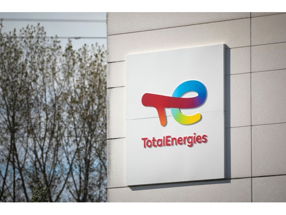 This photograph shows the logo of TotalEnergies at the Total Energies refinery site, in Gonfreville-l'Orcher, near Le Havre, northwestern France, on October 5, 2022. Photo by Lou BENOIST / AFP