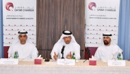 QC Board Member Eng. Ali bin Abdullatif Al-Misned; UAE Ambassador to Qatar, H E Saeed Abdullah Al Qamzi; and AIM Congress Organising Committee Chairman Dawood Al Shezawi during the meeting.
