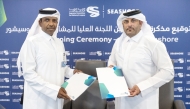 SC Sustainability & Legacy Executive Director Eng. Thani Al Zarraa and Vice Chairman of the Board of Directors for Seashore Group Sager Saeed Al Muhanadi during the signining MoU ceremony.