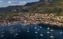 This photo taken on August 4, 2026, shows an aerial view of the town of Vathy on the island of Ithaca. Photo by Angelos TZORTZINIS / AFP