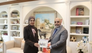 Permanent Representative of Qatar to UN in Geneva H E Dr. Hind Abdulrahman Al Muftah (left) with CEO of Qatar Foundation for Social Work, Rashid Mohammed Al-Naimi
