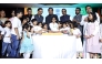 Chargé d’Affaires Sandeep Kumar with members of the Indian community during the cake cutting ceremony. PIC: Rajan Vadakkemiriyil/The Peninsula.