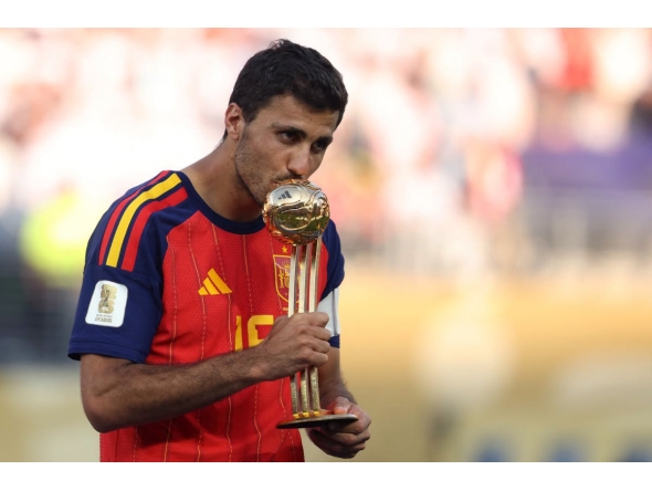 Spainish midfielder Rodri receiving the Golden Ball award after the FIFA World Cup 2026 final between Spain and Argentina held on July, 19, 2026. AFP file photo.