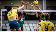 Brazil's Lucca Ferreira (left) shoots to score against Mexico.