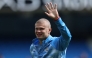 Manchester City's Norwegian striker #09 Erling Haaland, sporting a new hair cut, warms up ahead of the English Premier League football match between Manchester City and AFC Bournemouth at the Etihad Stadium in Manchester, north west England, on August 23, 2026. (Photo by Darren Staples / AFP)