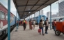This screen grab taken from an AFP Video shows commuters walking on the platform as they leave the train at the central station in Kinshasa, on August 28, 2026. (Photo by GLODY MURHABAZI / AFP)