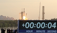 A SpaceX Falcon Heavy rocket lifts off from Launch Complex 39A with NASA's Nancy Grace Roman Space Telescope from the Kennedy Space Center at Cape Canaveral, Florida on August 30, 2026. Photo by Gregg Newton / AFP