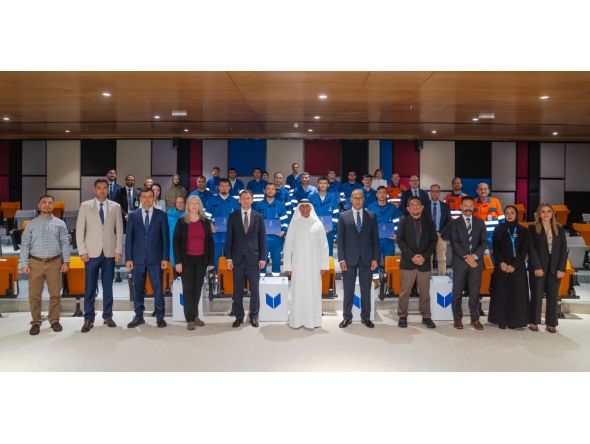 UDST President Dr. Salem Al-Naemi with officials, professors and young professionals from Uzbekistan during the completion of a 10-month vocational training programme.