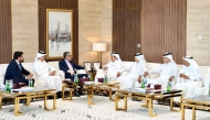 Deputy Minister of Foreign Affairs of the Republic of Ecuador, H E Alejandro Dávalos and QC chairman, Sheikh Khalifa bin Jassim bin Mohammed Al Thani during the meeting.
