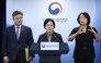 Republic of Korea Prime Minister Han Seong-sook (C) speaks as Interior and Safety Minister Yun Ho-jung (L) looks on during a press conference announcing the relocation plan of government agencies at the government complex in Seoul on September 3, 2026. (Photo by YONHAP / AFP) 