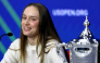 Elena Rybakina of Kazakhstan fields questions from the media after defeating Aryna Sabalenka in their Women's Singles Final match on Day Fourteen of the 2026 US Open. Matthew Stockman/Getty Images/AFP 