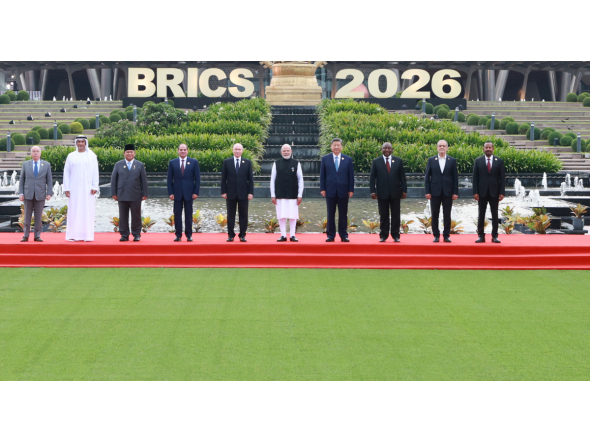 NEW DELHI: Leaders of the BRICS countries pose for a group photo during Session I of the 18th BRICS Summit in New Delhi, India, Sept. 12, 2026. Chinese President Xi Jinping attended the Session I of the 18th BRICS Summit here on Saturday. (Xinhua/Wang Ye)
