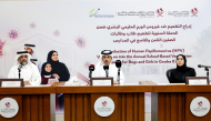 Director of the Health Protection and Communicable Diseases Control Department at the Ministry of Public Health, Dr Hamad Eid Al Rumaihi (centre), with other officials at a press conference announcing the introduction of Human Papillomavirus vaccination into the National School Vaccination Campaign. Pic; Salim Matramkot/The Peninsula 