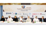 Acting General Manager of QC Ali Bu Sherbak Al-Mansori, Chairperson of Hawkama International and Conference Chair Dr. Buthaina Hassan Al Ansari with other officials during the press conference yesterday.