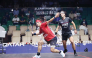 France's Victor Crouin (left) in action against Paul Coll of New Zealand.
