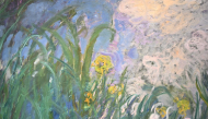 This photograph shows a detail of French painter Claude Monet’s Iris, 1924–1925, during a preview of 28 Impressionist works of the Schlumberger Collection unveiled ahead of the October 22, 2026, sale at Sotheby’s auction house in Paris on September 17, 2026. (Photo by LOU BENOIST / AFP)