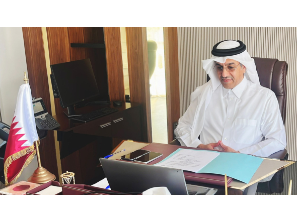 Minister of Labour H E Dr. Ali bin Smaikh Al Marri participates in the 2026 Annual Forum of the Global Coalition for Social Justice held virtually.