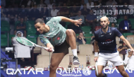 Mostafa Asal (left) in action against Marwan ElShorbagy. 