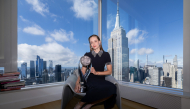Elena Rybakina of Kazakhstan poses with the Chris Evert WTA World No. 1 Trophy.