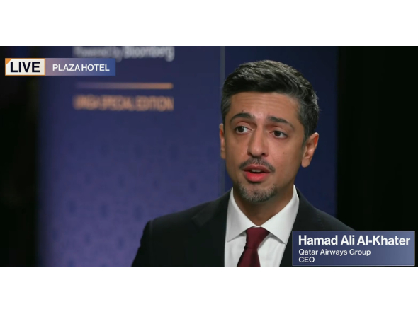 Qatar Airways Group CEO Hamad Ali Al-Khater during the interview with Bloomberg TV 