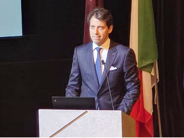 Italian Ambassador to Qatar H E Paolo Toschi delivering his address at the event.