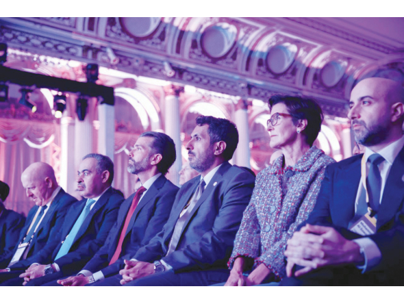 Minister of Finance H E Ali bin Ahmed Al-Kuwari, Minister of Commerce and Industry H E Sheikh Faisal bin Thani bin Faisal Al Thani with other officials during the Qatar Economic Forum: UNGA Special Edition 2026 in New York.