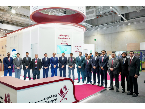Representatives of the Ministry of Transport, Qatar Rail and Mowasalat at the Qatar pavilion.