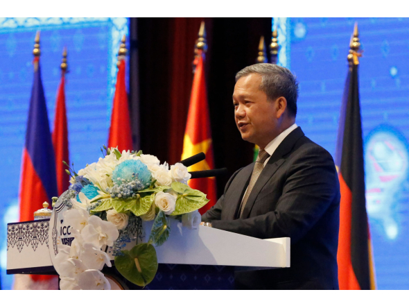 Cambodia's Prime Minister Hun Manet speaks at the opening of the International Conference on Combating Online Scams in Phnom Penh on September 23, 2026. Photo by AFP