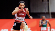 Bassem Hemeida in action during the men's 400 metres hurdles semi-final.
