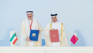 Minister of Finance H E Ali bin Ahmed Al-Kuwari and Minister of Finance of Kuwait H E Dr Yacoub Al Sayed Al Rifai during the signing ceremony.
