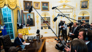 Trump in the gilded Oval Office. (Demetrius Freeman/The Washington Post)
