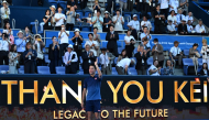 Japan's Kei Nishikori waves to fans as he retires from the sport after his men's singles tennis match against USA's Frances Tiafoe at the ATP Tour Japan Open Tennis Championships at the Ariake Tennis Forest Park in Tokyo on October 1, 2026. (Photo by Rie Kikuchi / AFP)
