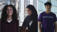 From left: Class of 2030 students at NU-Q Tamara Shahab, Rose Albanai and Maruf Tanvir