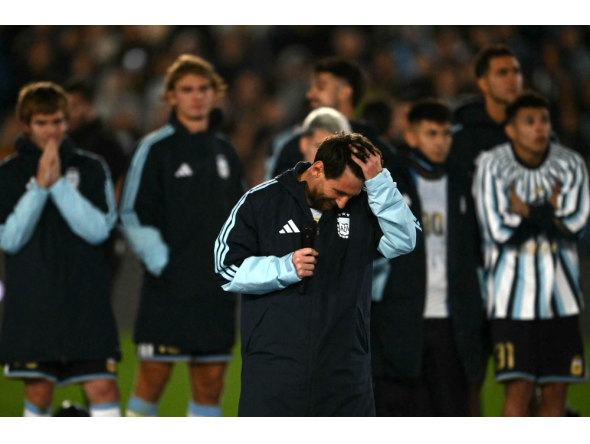 Argentina's forward #10 Lionel Messi reacts as he speaks following the international friendly football match between Argentina and Benin on October 6, 2026. (Photo by Luis Robayo / AFP)