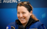 European Space Agency (ESA) French astronaut Sophie Adenot reacts as she delivers a speech following her arrival at the Military Airport in Cologne on October 10, 2026. (Photo by Ina Fassbender / AFP)
