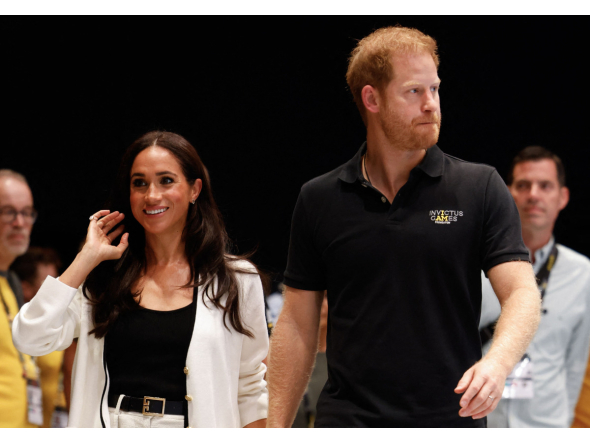Britain's Meghan, Duchess of Sussex and Britain's Prince Harry, Duke of Sussex, arrive at the 2023 Invictus Games in Duesseldorf, western Germany on September 13, 2023. Photo by Odd ANDERSEN / AFP
