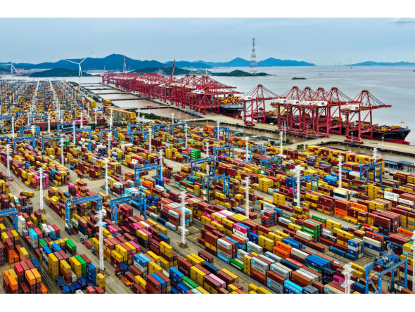 Containers are seen at the Ningbo-Zhoushan port in Ningbo, in China's eastern Zhejiang Province on October 15, 2026. (Photo by CN-STR / AFP) / China OUT