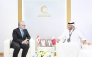 NCSA President H E Eng. Abdulrahman bin Ali Al Farahid Al Malki meeting an official on the sidelines of Milipol Qatar 2026. 
