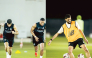 Al Sadd's Paulo Otavio Pedro Miguel and Hassan Al Haydos during a training session. 